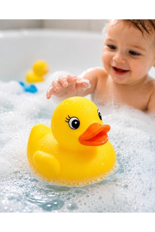 Suda Yüzen Ses Çıkaran Vinil Minik Sarı Ördek Banyo - Havuz - Oyuncağı Bebek Çocuk 3 Adet
