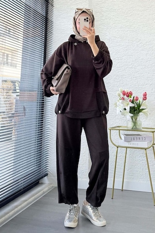 Bella Notte Kahverengi Tencel Dokuma Kumaş Kruvaze Bağlamalı Alt Üst Takım Kahverengi