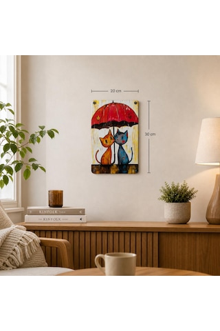 Upeka 2'li Kedi Temalı Şık Modern Tasarım Dekorasyon Metal Duvar Tablo 30cmx20cm