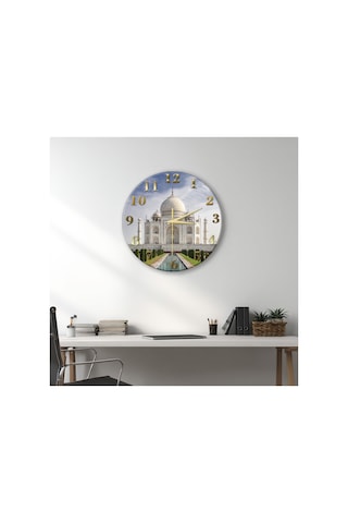 Taj Mahal Temalı Dekoratif Duvar Saati 33 Cm Uv Baskılı Mdf Duvar Saati Çok Renkli