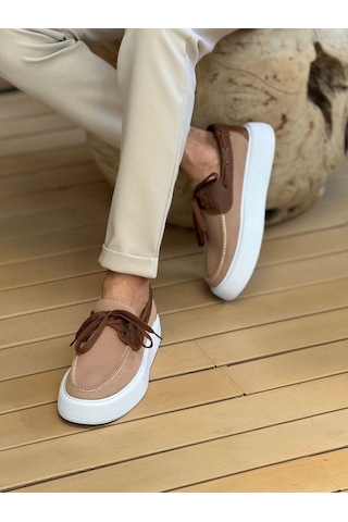 Roof Atelier Erkek Taba Triko Kalın Taban Loafer Ayakkabı - 2602 - Triko Taba