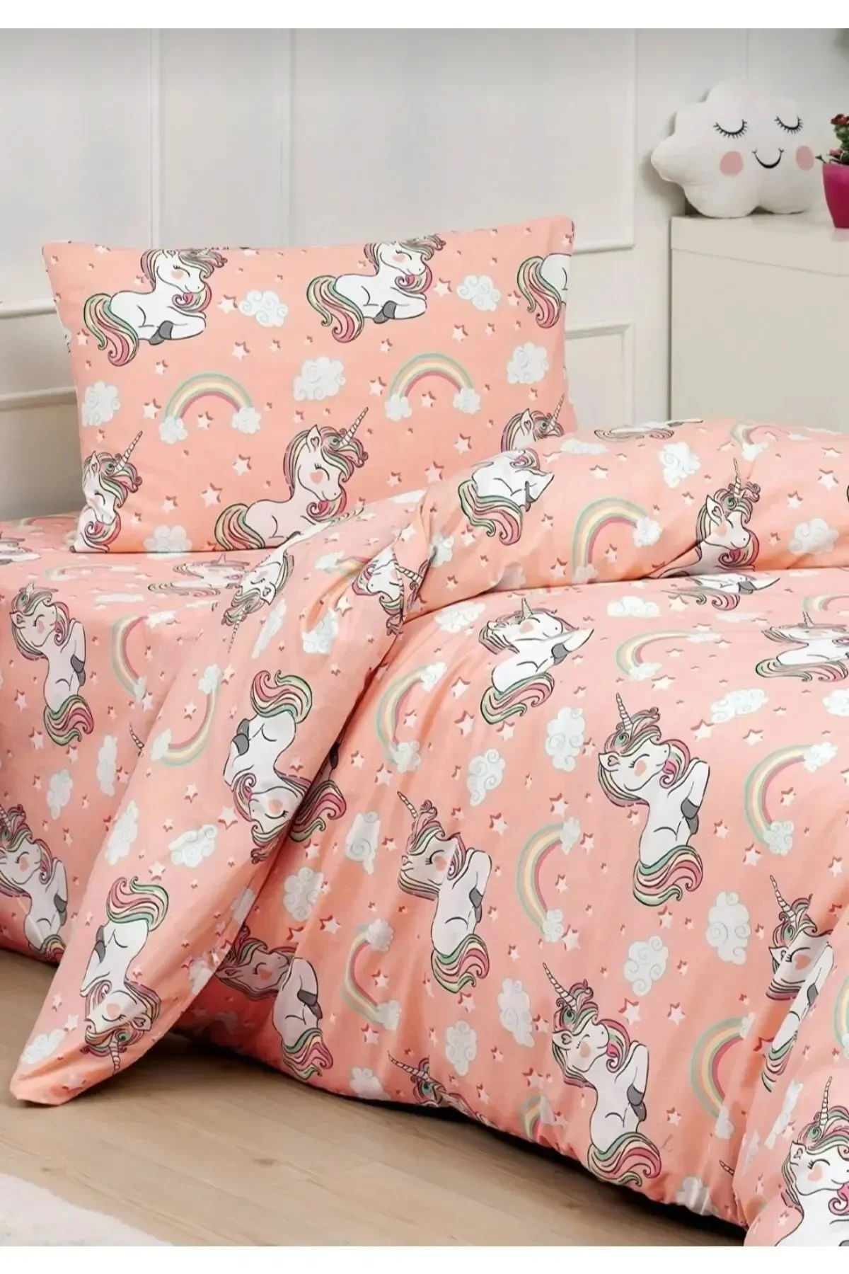 Tek Kişilik Yorgan Kılıfı Yastıklı Premium Ranforce Yumuşak Dokulu Unicorn