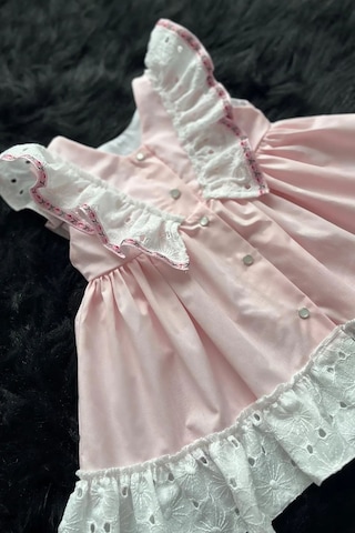 Fisto Fırfırlı Ve Kurdele Detaylı Poplin Kız Çocuk Bebek Pembe Elbise 001