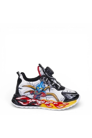 Zacoz Erkek Çocuk Akıllı Bağcıklı Ateş Desenli Spor Sneaker Ayakkabı Siyah Beyaz