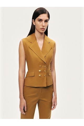 Nocturne Gold Detaylı Kruvaze Yelek Camel