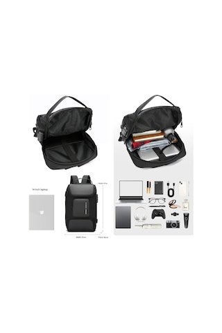 Arion-1330 Çok Amaçlı Büyük Kapasiteli Usb Şarj Portlu 15.6" Laptop Sırt Çantası Gri