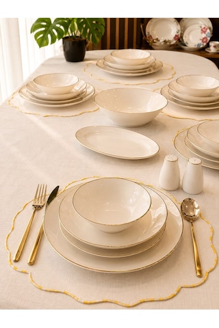 30 Parça 6 Kişilik Porselen Luna Gold Yemek Takımı-7223 Beyaz