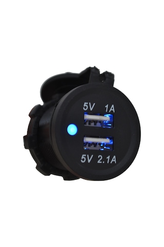 12v 24v Dc Usb 2.1a Şarj Port Işıklı Yuvarlak