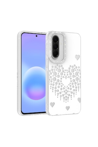 Maks Technology Samsung Galaxy Uyumlu S25 Fe Kılıf Damla Taşlı Mkst Rivas Sert Pc Kapak - Beyaz
