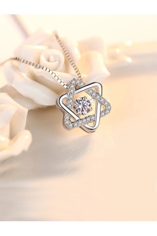 Brezza Lusso Jewelry Gümüş Titrek Swarovski Taşlı Üçgen Yıldız Kadın Kolye 45 CM