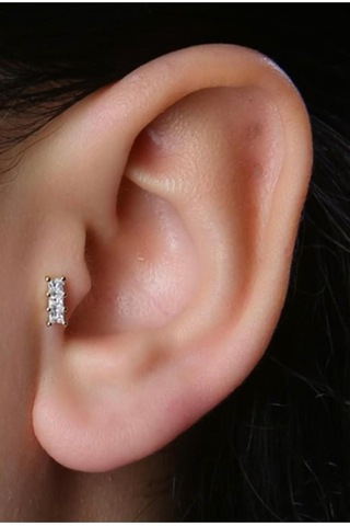 Tragus Piercing Çelik Renk Atmaz Baget Üçlü Taş Model Gold - 647619934 Gold