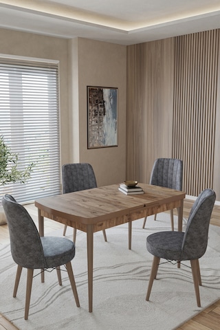 Toce Home Marlen Serisi 80x130 Açılır Masa Yemek Odası Takımı, Mutfak Takımı 4 Adet Sandalye Model:marlen651 Gri