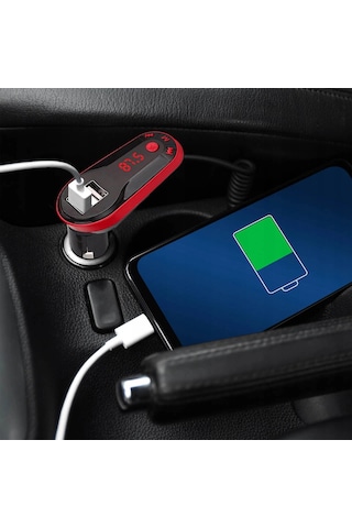 Divex Kumandalı Çakmaklık Girişli Araç Fm Transmitter Bluetooth 2xusb - Sd Kart Kırmızı Dt-600