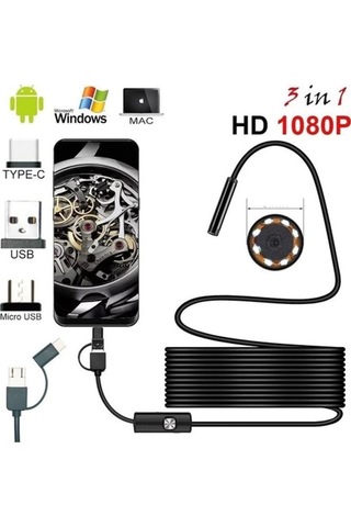 Endoskop 3 İn 1 Yılan Kamera Usb Micro Usb Type-c 20 Metre Sert Kablo-135368