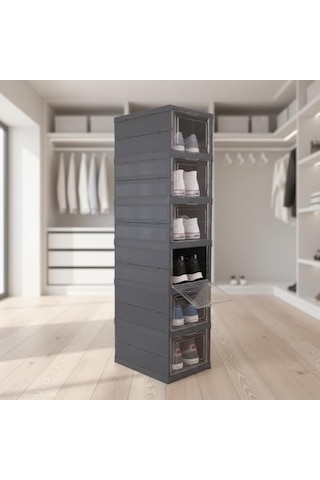 21 Bek 6 Katlı, Katlanabilir Ayakkabılık, Taşınabilir Çok Amaçlı, Geniş, Katlanabilir Dolap Ve Raf, Katlanır Taşınabilir Premium Portatif Organizer Ayakkabılık 25,5cm X 34,5cm X 105,5cm Antrasit 001 - Beyaz