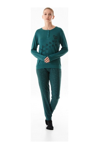 Fullamoda Kalp Nakışlı Bisiklet Yaka 2 Li Pijama Takımı 24mıcg631125720-yeşil Yeşil