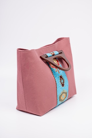 Fabric Craft Bag El Çantası Pembe Duck Kumaş Ahşap Saplı Lila - Pembe