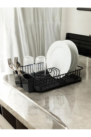 Magic Objects Tezgah Üstü Bulaşıklık, Tek Katlı Bulaşık Kurutma Sepeti, Tabaklık Bulaşık Kurutmalık Siyah
