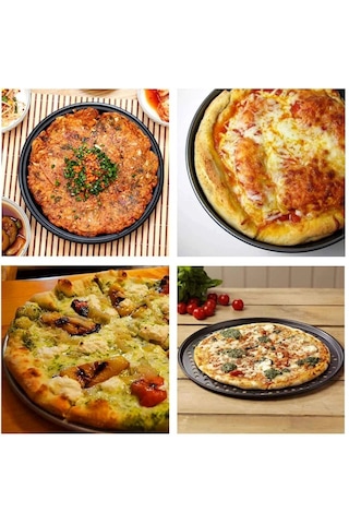 Teflon Delikli Pizza Tepsisi-tavası/ Lahmacun Pide Tepsisi 32 Cm Siyah