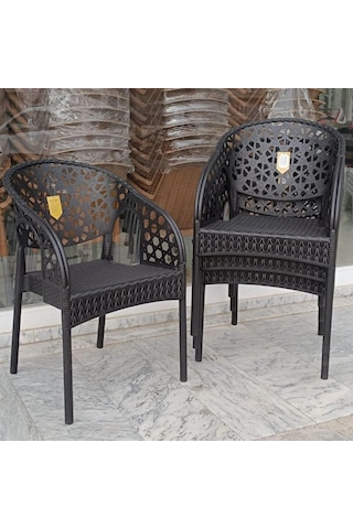 4 Adet Lotus Bahçe Balkon Sandalyesi Rattan Desenli Kahverengi