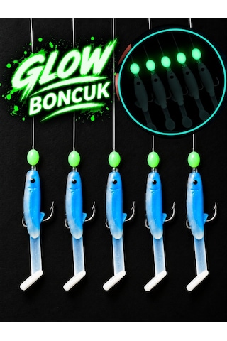 Ea Genset Mavi Silikon Balıklı Çapari 5 Cm 2 Adet Silikon At Çek Takımı Fosforlu Glow Boncuklu