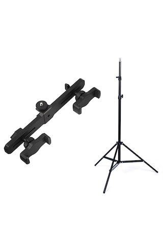 Microcase 2in1 Çift Başlıklı Ayarlanabilir 2 Telefon Tutucu + 2.1 Mt Tripod - Al5061 Siyah