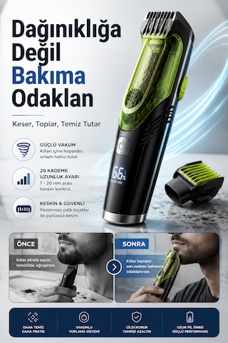 Precious Vakumlu Sakal Düzeltici Şarjlı Saç Sakal Makinesi 1-20 Mm Ayarlı 1 - 2 Saat