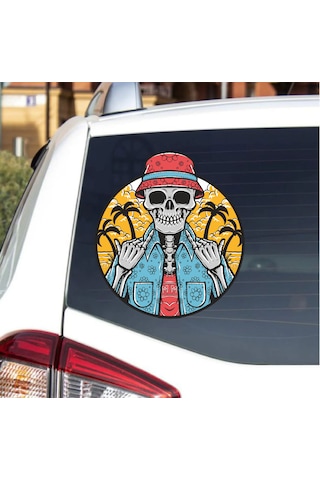 Tatilde Kurukafa Hawai Sticker - Plaj Araba Oto Karavan Motosiklet Cam Sticker - 00119 50x46 Cm