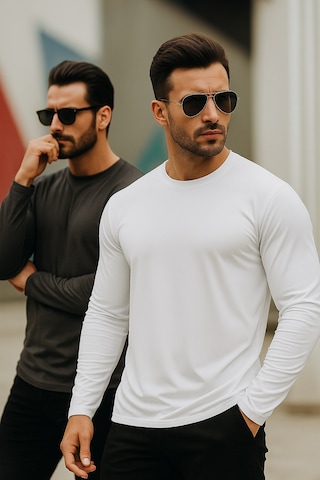 Rich Erkek Beyaz-antrasit 2'li Paket Basic Uzun Kollu Body Beyaz-antrasit