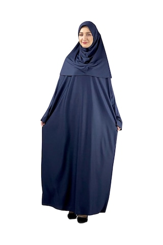 Zarif Namaz Elbisesi Ve Türban Tesbih Set Tesettür Şal Müslüman Kıyafetleri Abaya - Siyah Lacivert