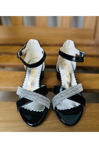 Gala Önü Çapraz Çocuk Topuklu Ayk Siyah