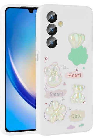 Samsung Uyumlu Galaxy A14 5g Kılıf Kabartma Figürlü Parlak Zore Toys Silikon Kapak Beyaz