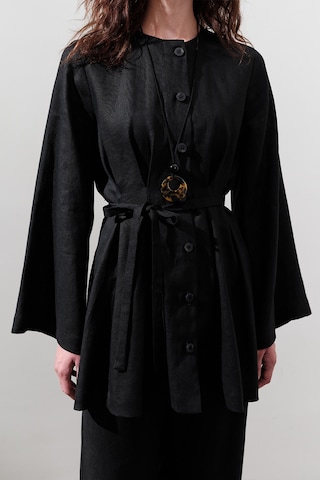 Keten Pensli Tunik Siyah Siyah