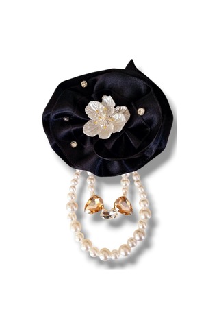 Saten Siyah Gül Broş, Yaka İğnesi, Yaka Çiçeği Siyah