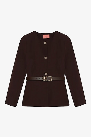 Quzu Kemer Aksesuarlı Yuvarlak Yaka Kahverengi Kadın Ceket Ckt00922 Kahverengi