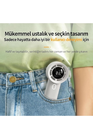 Robeve Cırak Turbo El Vantilatörü 100 Kademeli Ayarlı Güçlü Rüzgar Taşınabilir Fan Led Ekranlı Usb-c Şarjlı