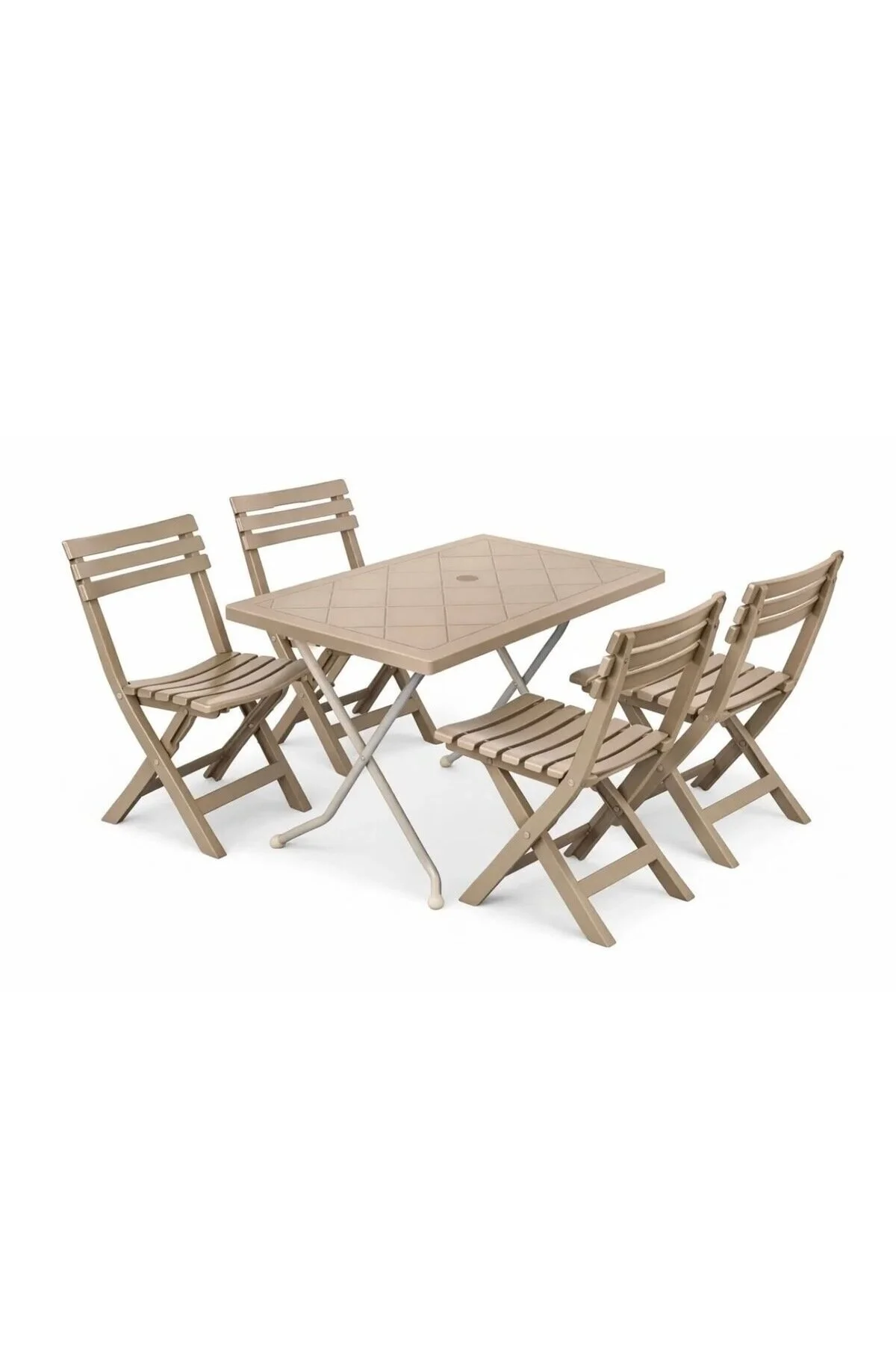 Katlanır Piknik -bahçe & Balkon Seti 60x90 Masa + 4 Katlanır Sandalye Piknik Masa Sandalye Bej