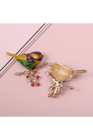 Monyee Alloy İle Yapılmış Yaratıcı Kuş Desenli Broş: Kc Altın Kaplama, Rhine Taşları Ve İncilerle Zenginleştirilmiş, 3.6x4cm, 10.6g Kahverengi