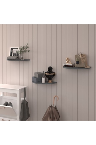 Doğal Modern Organizer Düzenleyici 3'lü Oval Dekoratif Kitaplık Banyo Mutfak Duvar Rafı Antrasit