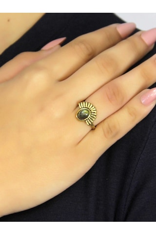 Doğal Taş Labradorit Doğal Taşlı Antik Model Kadın Ayarlanabillir Yüzük Euy82lbt Gri