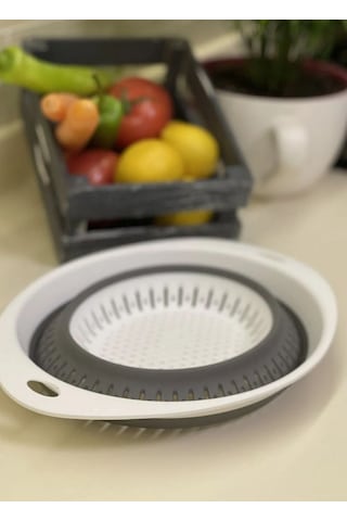 Süzgeç Katlanır Süzgeç Sebze Süzgeci Katlanabilir Süzgeç Oval Silikon Bpa Free Beyaz Gri