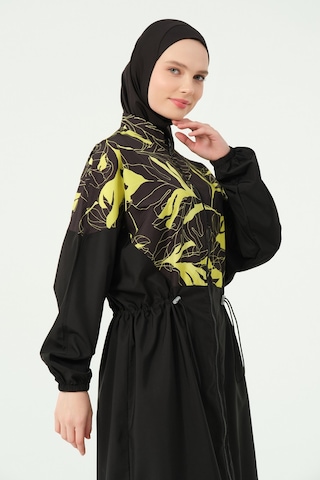 Alfasa Soft Desenli Oversize Uzun Tesettür Mayo Siyah