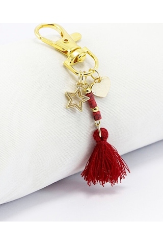Püsküllü Koyu Pembe Charm, Klips Çanta Cüzdan Fermuar Süsü