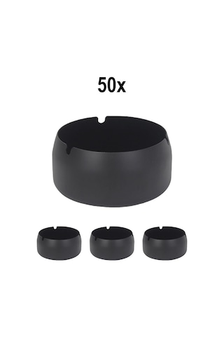 50 Adet Çelik Siyah 8 Cm Kafe Restaurant Lokanta Yuvarlak Kül Tablası Küllük