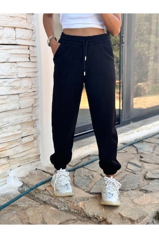 Çarşınet Kadın Eşofman Altı Üç İplik Jogger Kışlık Şardonlu Siyah
