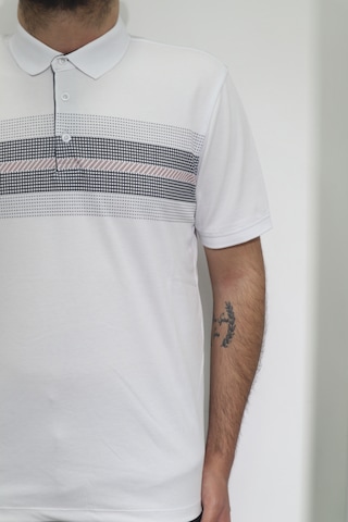 Santa Dmctekstil Erkek Desenli Spor Kesim Rahat Kalıp Polo Yaka Düğme Kapamalı T-shirt Beyaz