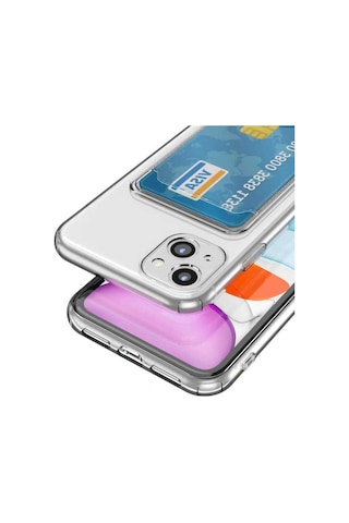 Apple iPhone Uyumlu 14 Kılıf Kartlıklı Setra Silikon + Ekran Koruyucu Nano Şeffaf