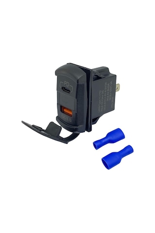 12v-24v Dijital Voltmetre+şarj Cihazlı Usb+type-c 3 A Anahtar Tipi Mavı Işık