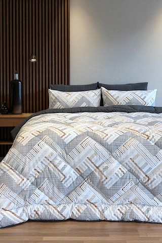 Alla Turca Çift Kişilik 4 Yastık Kılıflı Lastikli Çarşaflı Çift Taraflı Desenli Uyku Seti-nova Antrasit Antrasit