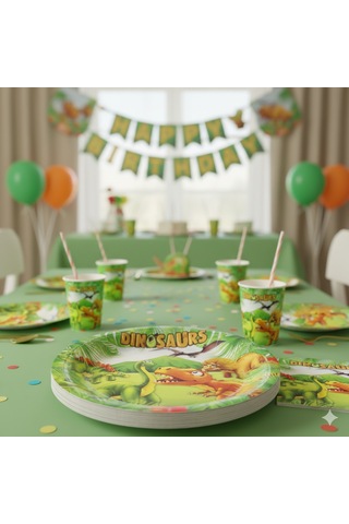 Sevimli Dinozor Temalı Karton Tabak - 23 Cm Parti Tabağı 8'li